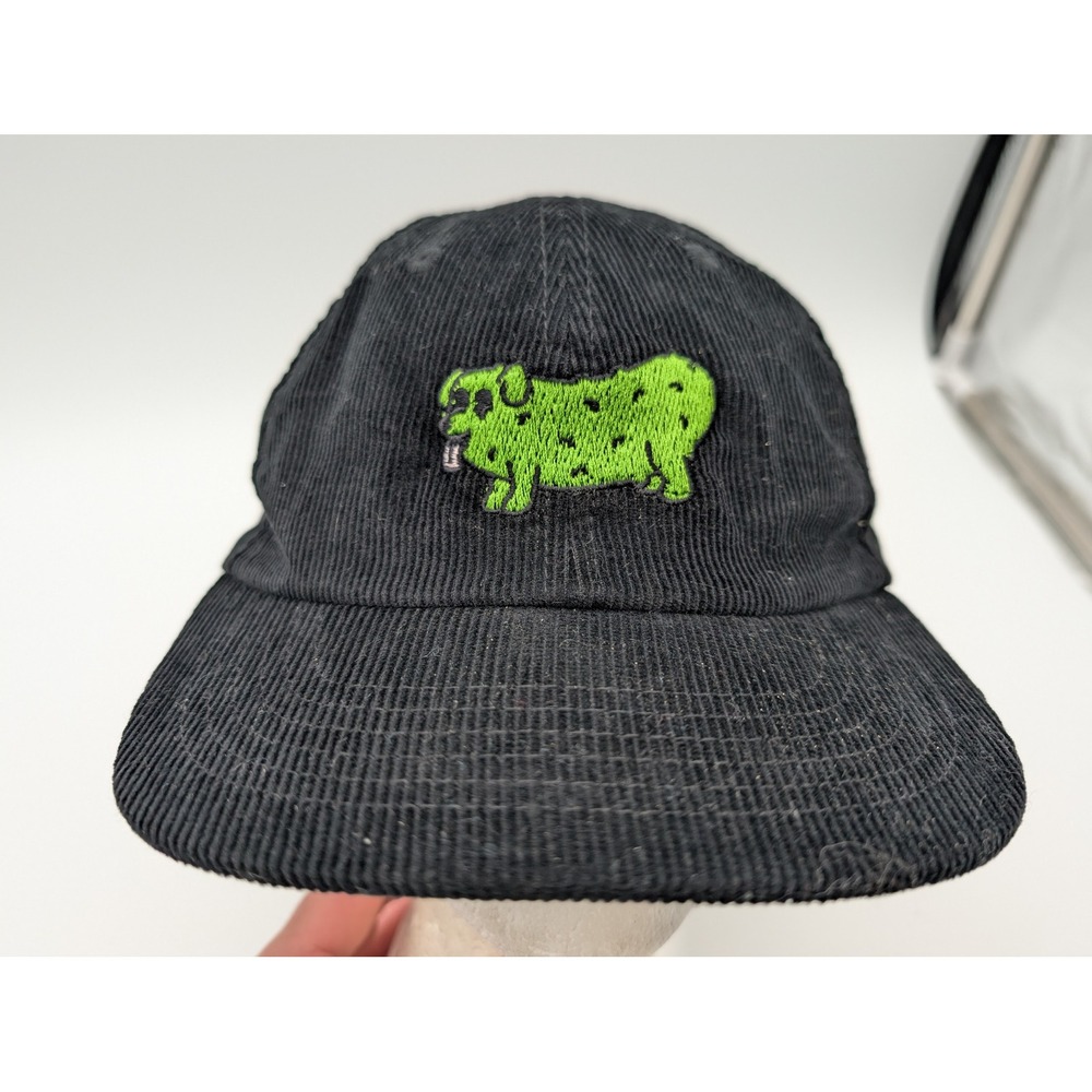 Pickle Dog Black Corduroy Snapback Hat Green Pig Embroidered JJ Logo Cap